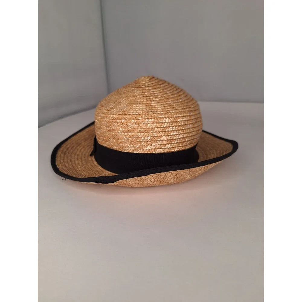 ZARA Straw Fedora Hat Black‎ Ribbon Band Classic Style